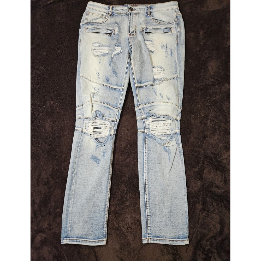 Crysp Denim Jeans Men's Size 34X32 Distressed Moto Skinny